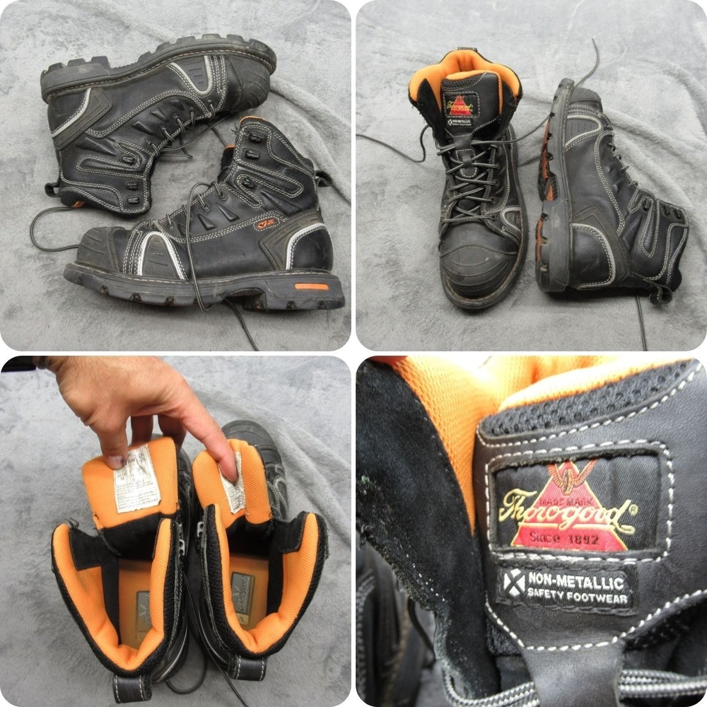 Thorogood Boots Men 9.5 M Black 6" Leather Safety Composite Toe Work Gen Flex 2